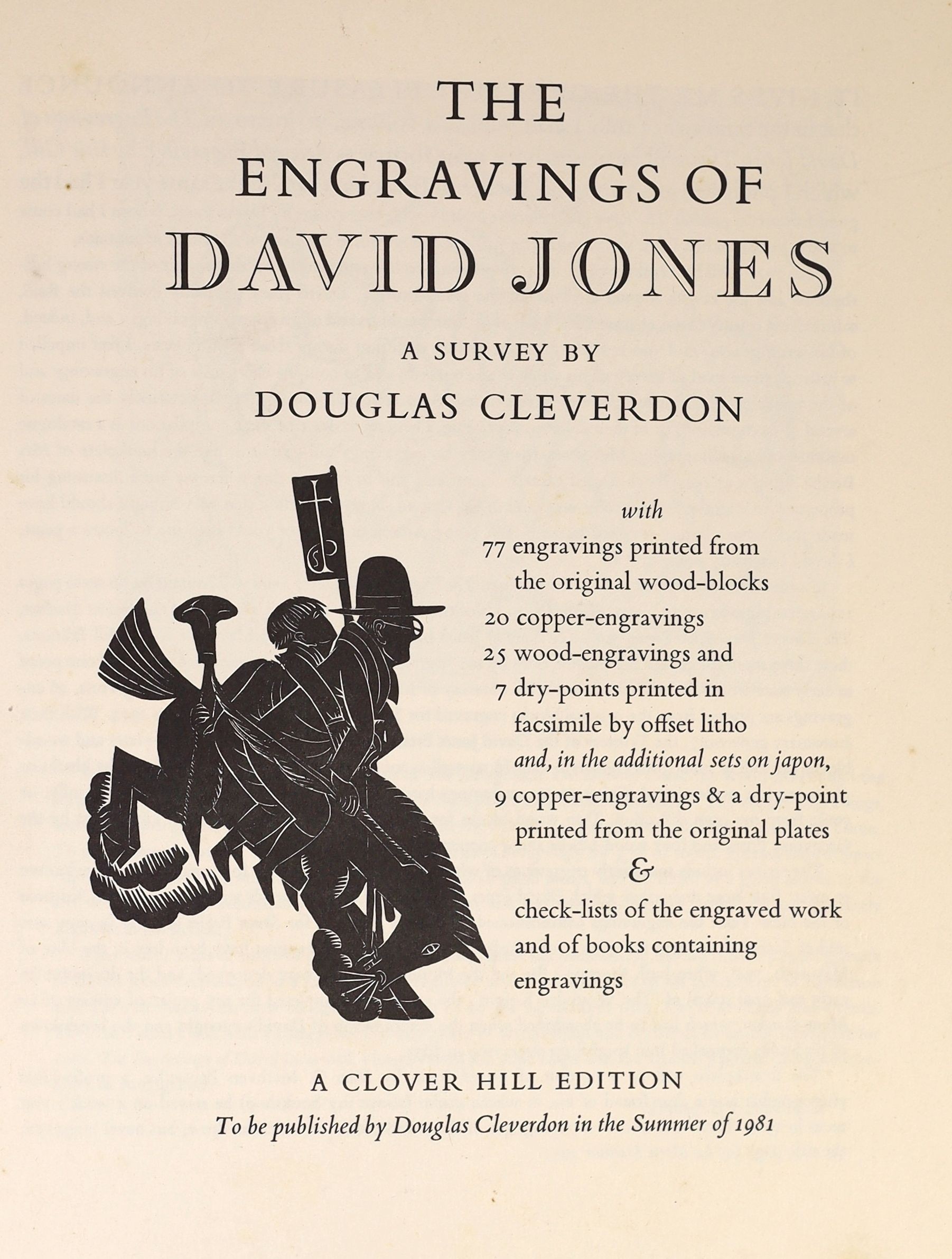 Cleverdon, Douglas - The Engravings of David Jones a Survey. 1st and limited edition, One of 260 copies printed on Vèlin d’Arches paper. Complete with the stated 96 plates, many of which are coloured, plus a tipped-in fr